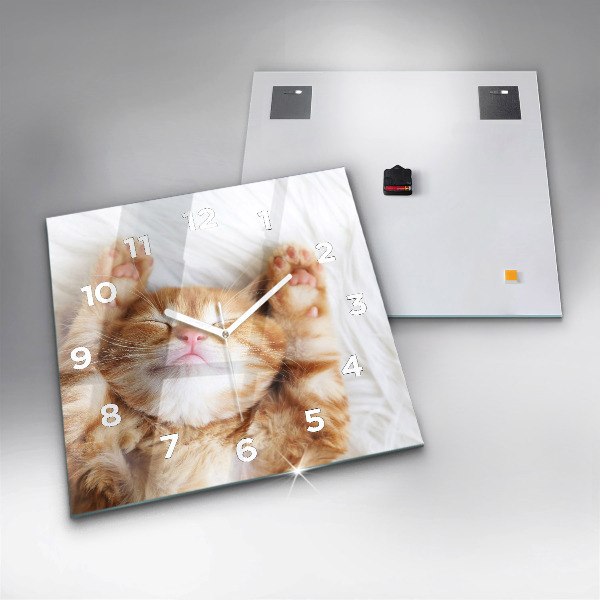 Wanduhr modern quadratisch Kleine Katze schlafend