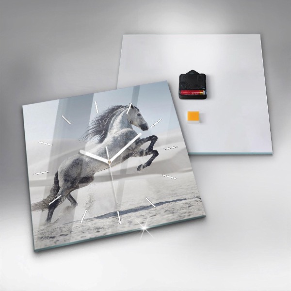 Wanduhr quadratisch Galoppierendes weißes Pferd
