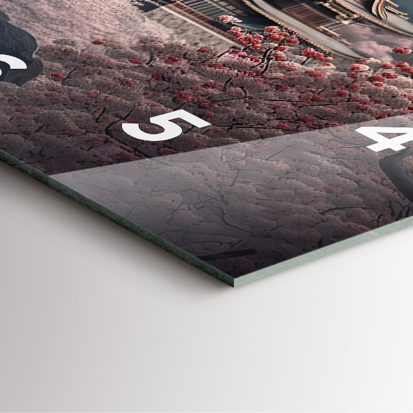 Wanduhr quadratisch Asiatischer Turm Kirschblüten