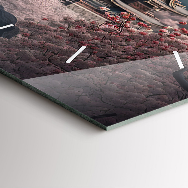 Wanduhr quadratisch Asiatischer Turm Kirschblüten