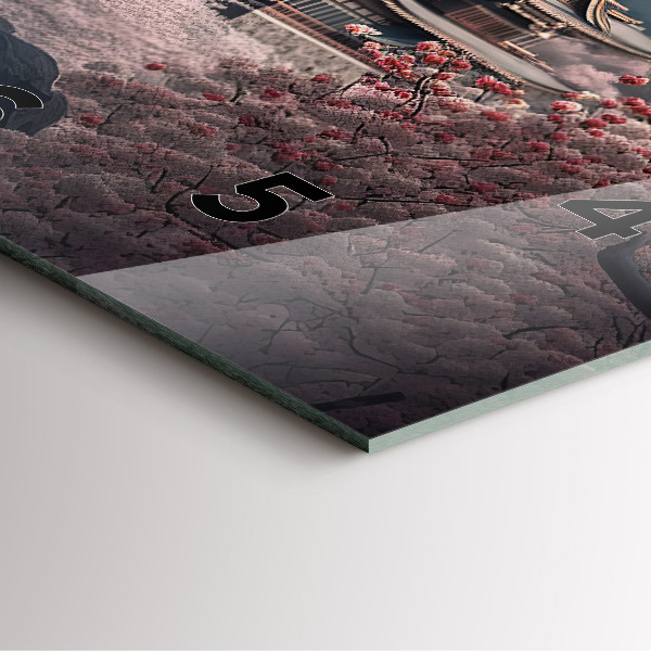 Wanduhr quadratisch Asiatischer Turm Kirschblüten