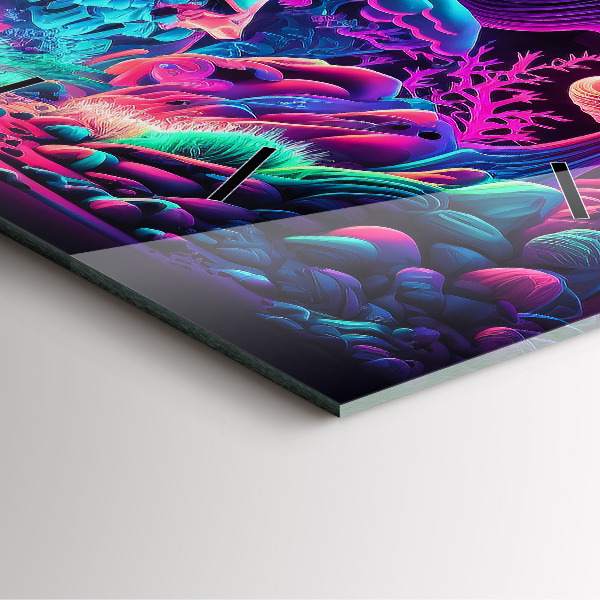 Wanduhr modern quadratisch Neon-Pilze