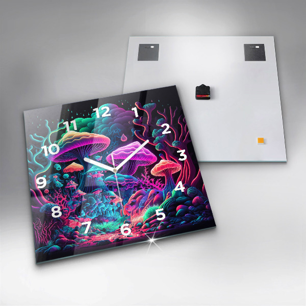 Wanduhr modern quadratisch Neon-Pilze