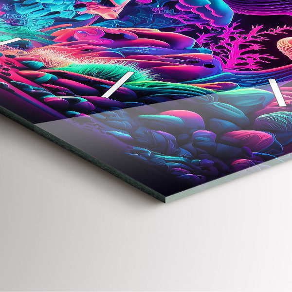 Wanduhr modern quadratisch Neon-Pilze