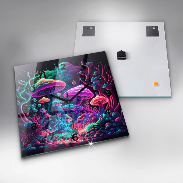 Wanduhr modern quadratisch Neon-Pilze