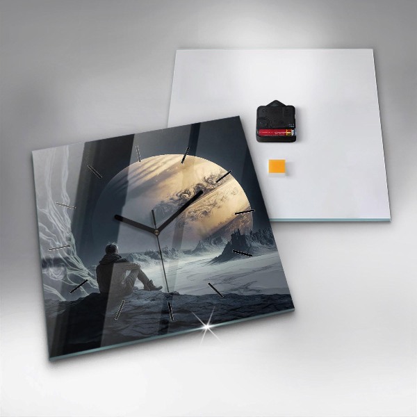 Wanduhr quadratisch mit motiv Mann auf Mond Hintergrund