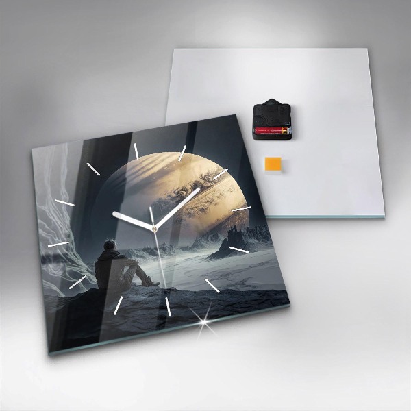 Wanduhr quadratisch mit motiv Mann auf Mond Hintergrund