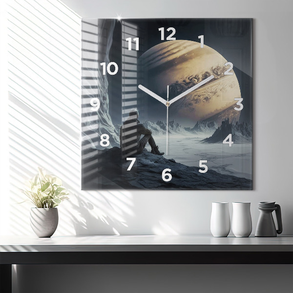 Wanduhr quadratisch mit motiv Mann auf Mond Hintergrund