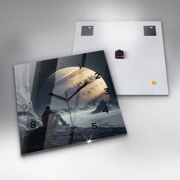 Wanduhr quadratisch mit motiv Mann auf Mond Hintergrund