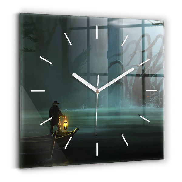 Wanduhr quadratisch mit motiv Mensch und Ungeheuer im Sumpf