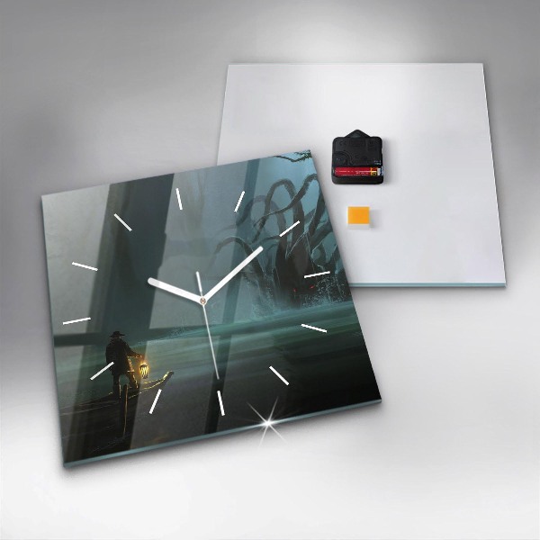 Wanduhr quadratisch mit motiv Mensch und Ungeheuer im Sumpf