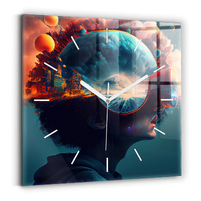 Wanduhr quadratisch Futuristische virtuelle Welt