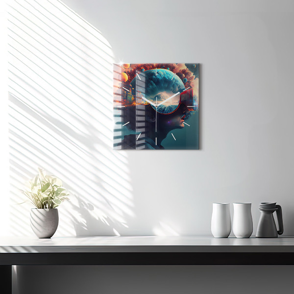 Wanduhr quadratisch Futuristische virtuelle Welt