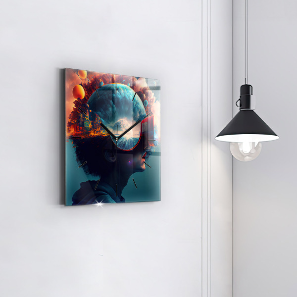 Wanduhr quadratisch Futuristische virtuelle Welt