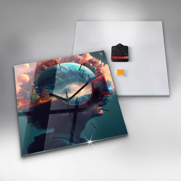Wanduhr quadratisch Futuristische virtuelle Welt