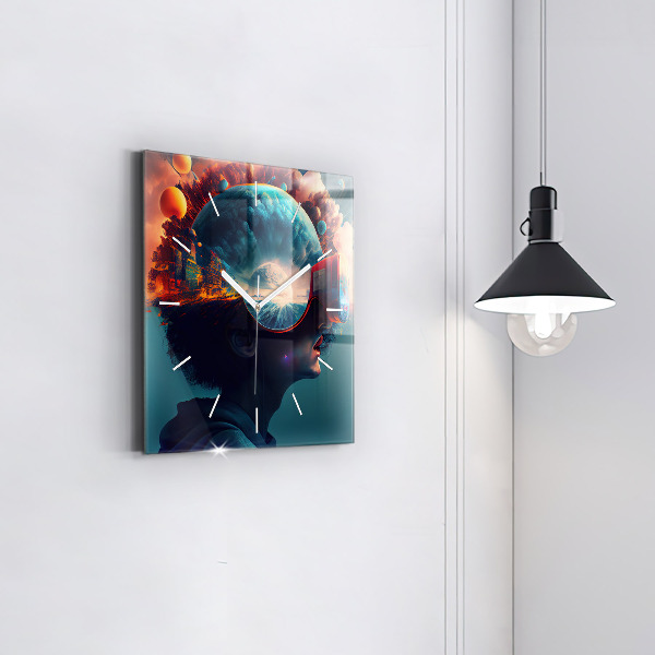 Wanduhr quadratisch Futuristische virtuelle Welt