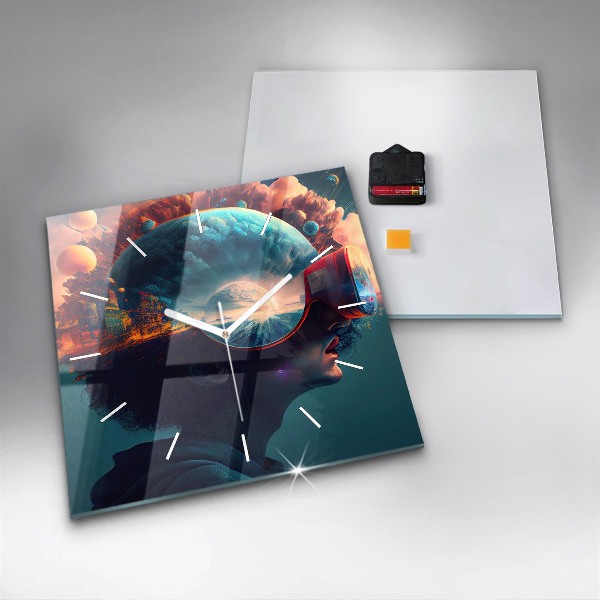 Wanduhr quadratisch Futuristische virtuelle Welt