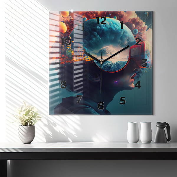Wanduhr quadratisch Futuristische virtuelle Welt