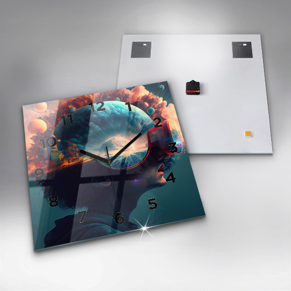 Wanduhr quadratisch Futuristische virtuelle Welt