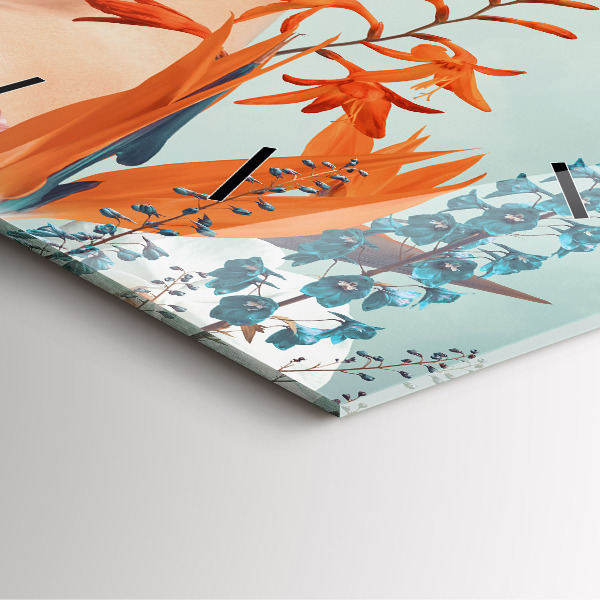 Wanduhr quadratisch mit motiv Frau mit Blumen