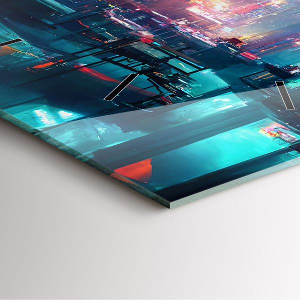 Wanduhr quadratisch Stadt im Cyberpunk-Stil