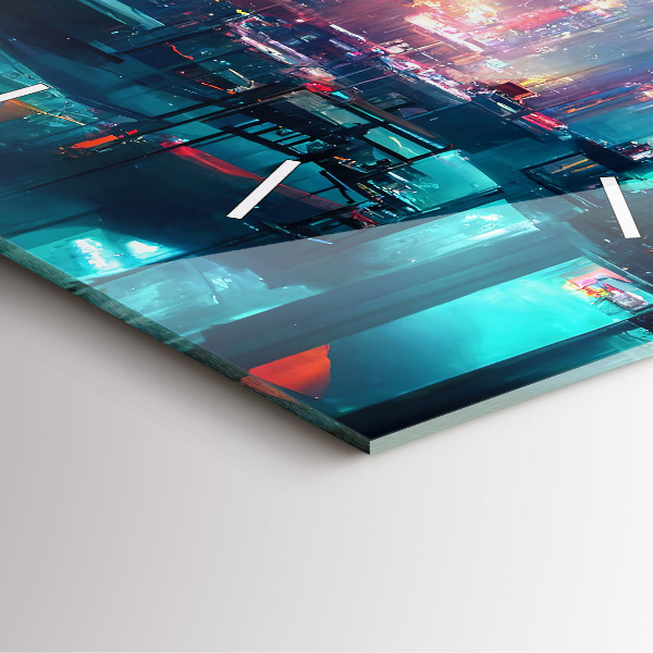 Wanduhr quadratisch Stadt im Cyberpunk-Stil