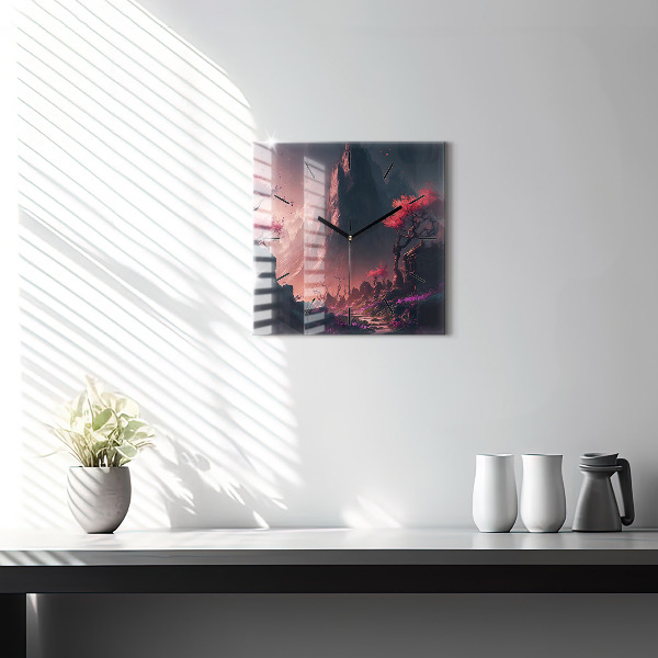 Wanduhr modern quadratisch Magischer Wald und Gebirge