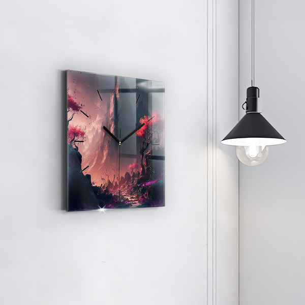 Wanduhr modern quadratisch Magischer Wald und Gebirge