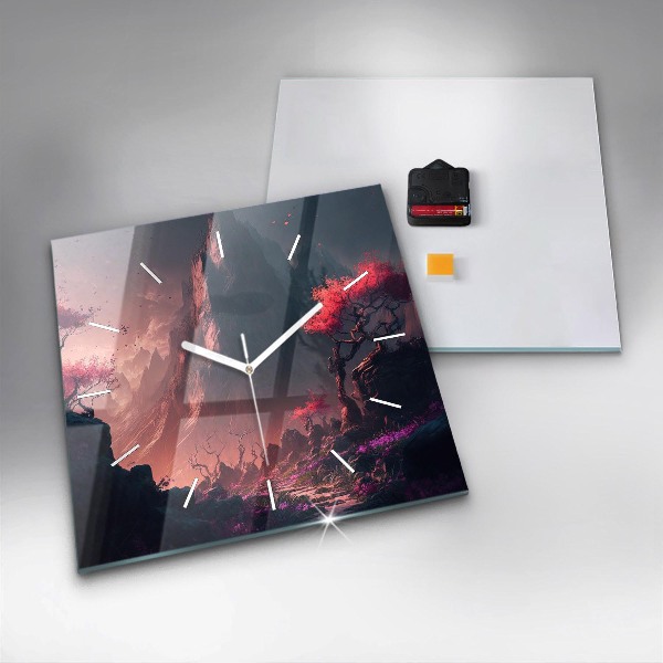 Wanduhr modern quadratisch Magischer Wald und Gebirge