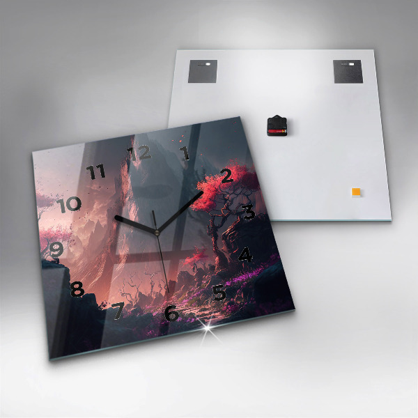 Wanduhr modern quadratisch Magischer Wald und Gebirge