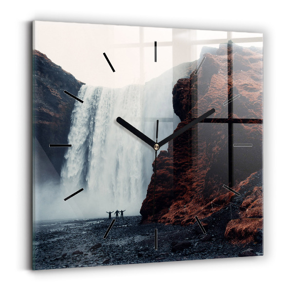 Wanduhr quadratisch mit motiv Wasserfall Island Landschaft