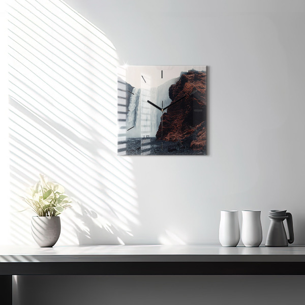 Wanduhr quadratisch mit motiv Wasserfall Island Landschaft