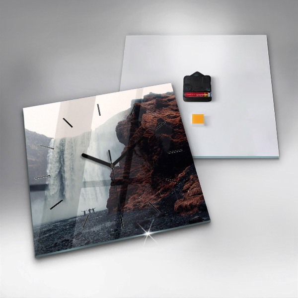Wanduhr quadratisch mit motiv Wasserfall Island Landschaft
