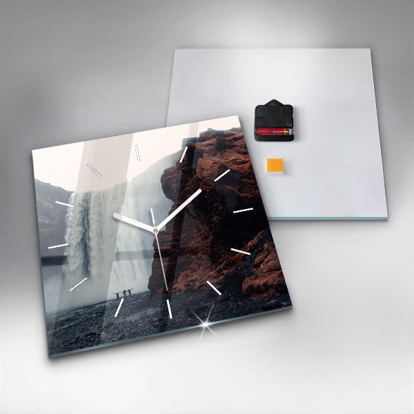 Wanduhr quadratisch mit motiv Wasserfall Island Landschaft