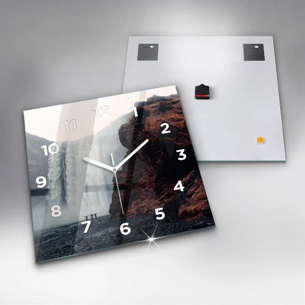Wanduhr quadratisch mit motiv Wasserfall Island Landschaft