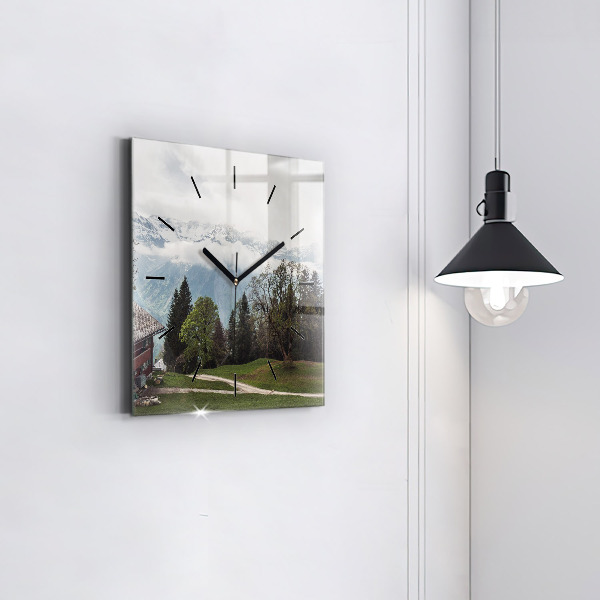 Wanduhr quadratisch Blick auf die Berge
