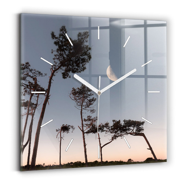 Wanduhr quadratisch mit motiv Mondsichel und Bäume