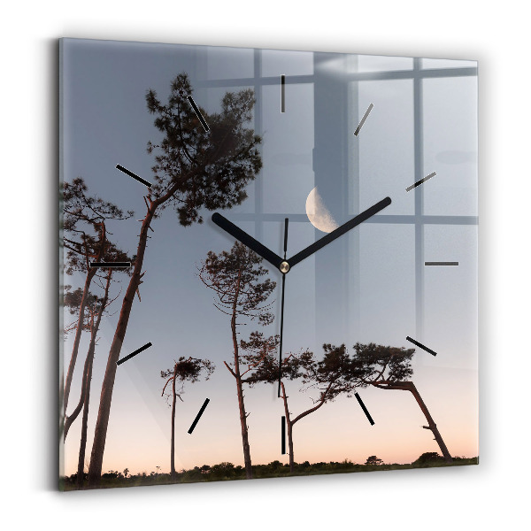 Wanduhr quadratisch mit motiv Mondsichel und Bäume