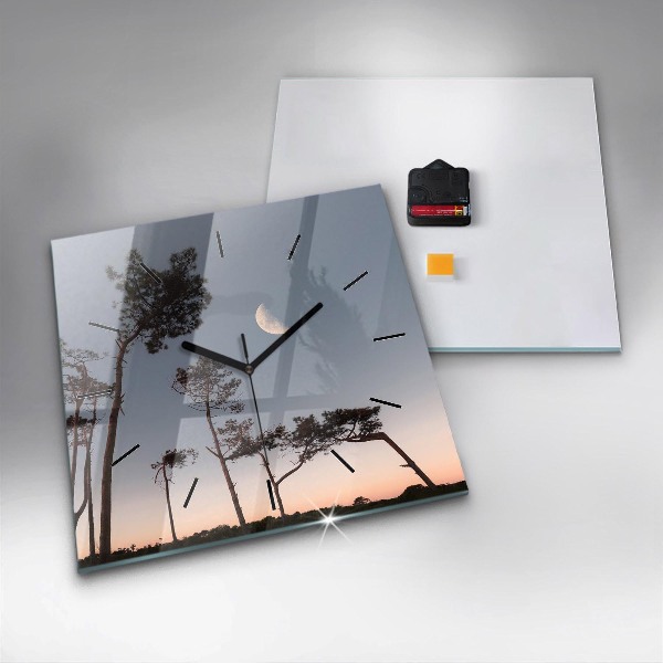 Wanduhr quadratisch mit motiv Mondsichel und Bäume