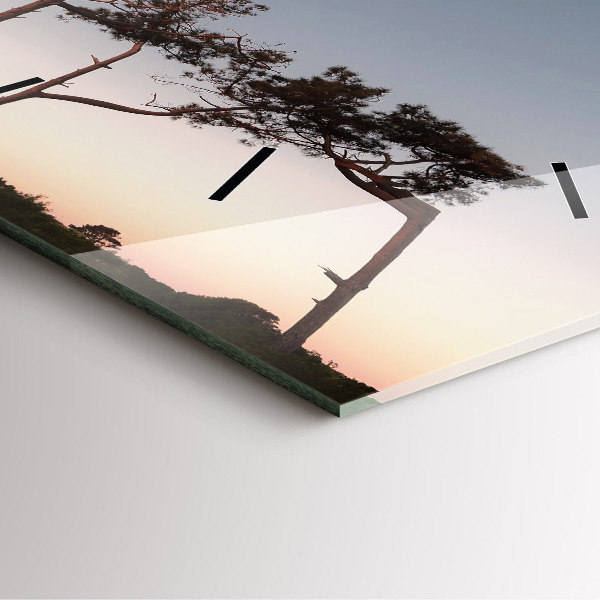 Wanduhr quadratisch mit motiv Mondsichel und Bäume