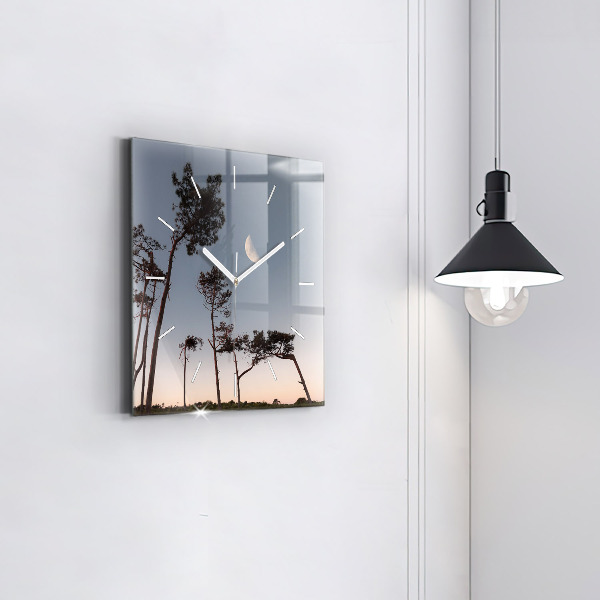 Wanduhr quadratisch mit motiv Mondsichel und Bäume