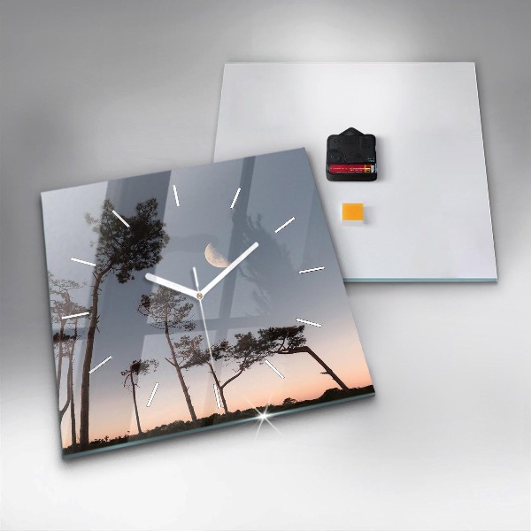 Wanduhr quadratisch mit motiv Mondsichel und Bäume