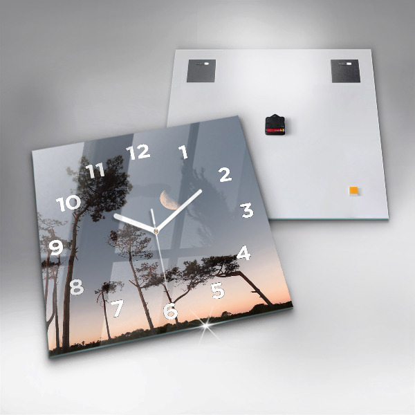 Wanduhr quadratisch mit motiv Mondsichel und Bäume