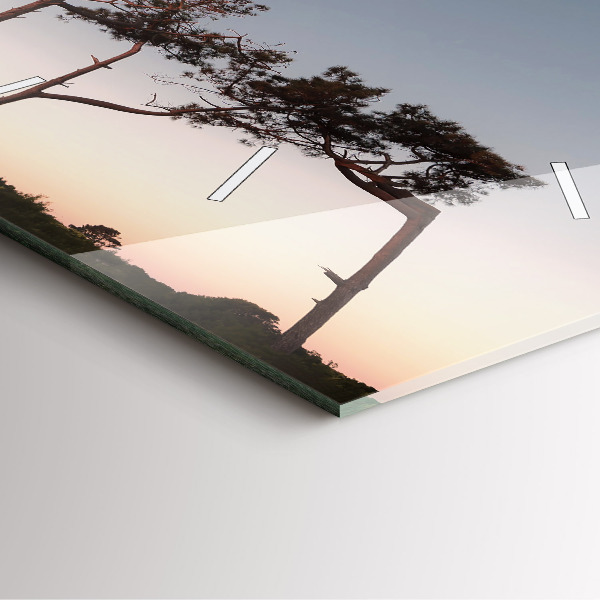 Wanduhr quadratisch mit motiv Mondsichel und Bäume