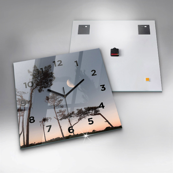 Wanduhr quadratisch mit motiv Mondsichel und Bäume