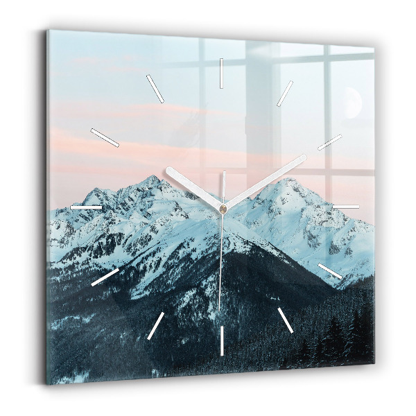 Wanduhr quadratisch Bergkette im Winter