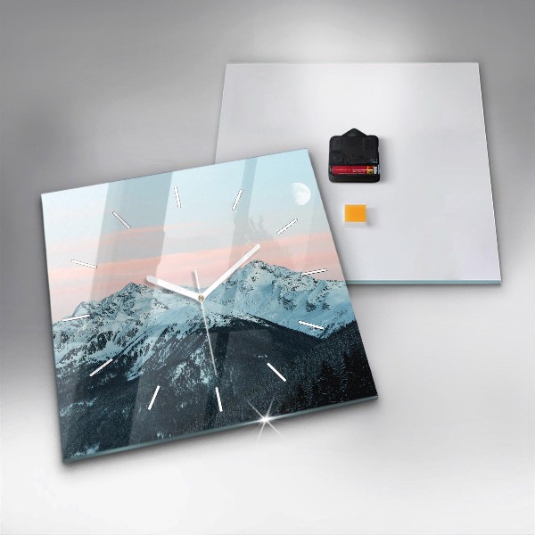 Wanduhr quadratisch Bergkette im Winter