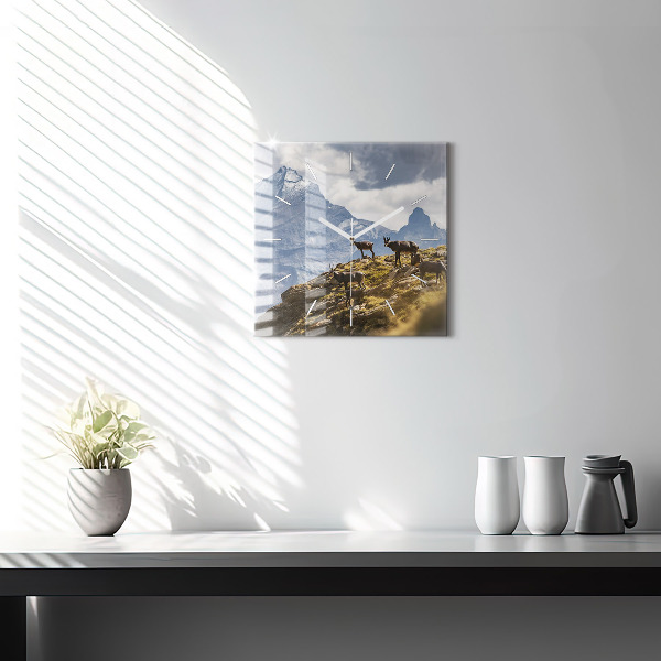 Wanduhr quadratisch mit motiv Ziege im Aosta-Tal