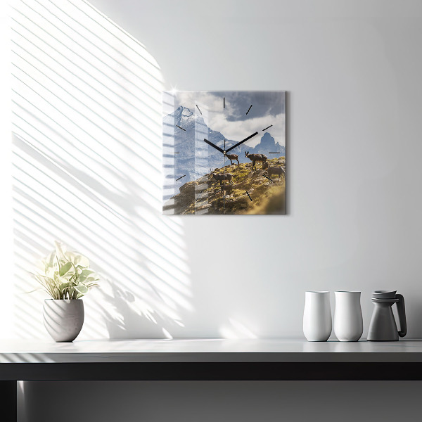 Wanduhr quadratisch mit motiv Ziege im Aosta-Tal