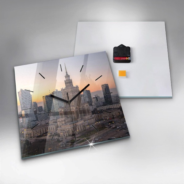 Wanduhr quadratisch mit motiv Panorama von Warschau
